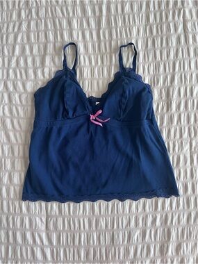 Adore Me Navy Ribbed Lace Cami Tank Top (1X)